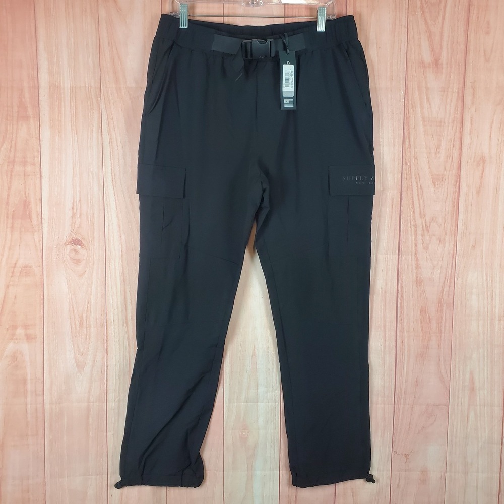Supply & Demand Oxy Jogger Pants Mens XL Black Logo Belted Waist Cargo Pockets